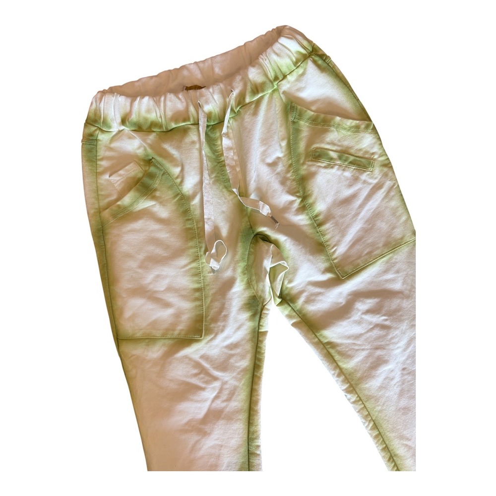 Boho Italy Lime Green White Tie Dye Jogger Cargo Pants OL35178 lagenlook